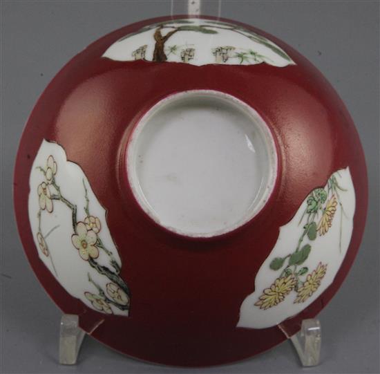 A Chinese ruby backed famille rose bowl, early Qianlong period, diameter 11.5cm, small rim chip